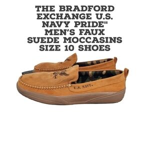 The Bradford Exchange U.S. Navy Pride" Men's Faux Suede Moccasins Size 10 Shoes